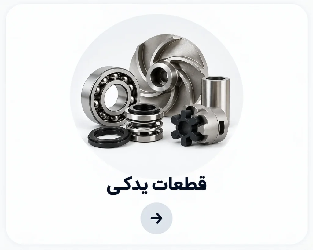 قطعات یدکی پمپ شامل پروانه، بلبرینگ، سیل، کوپلینگ و قطعات جانبی